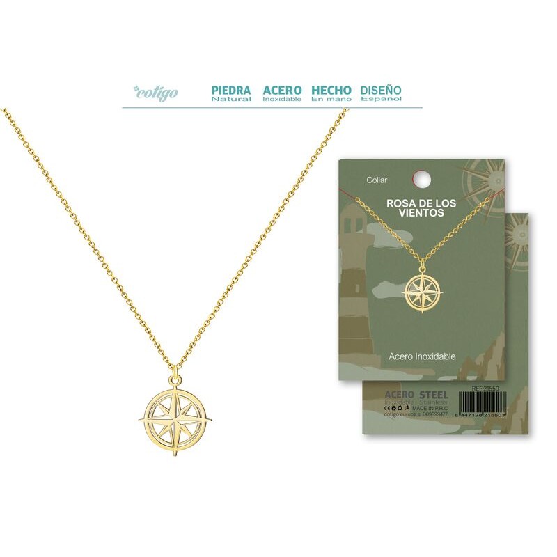 Colgante Rosa De Los Vientos en Acero Dorado